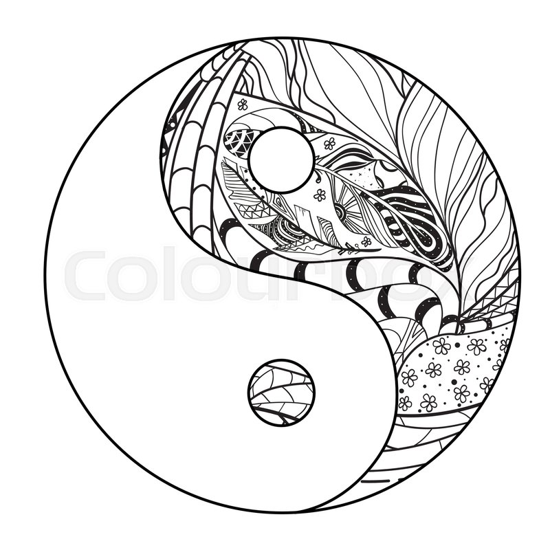 800x800 Yin And Yang. Zentangle. Hand Drawn Mandala On Isolation