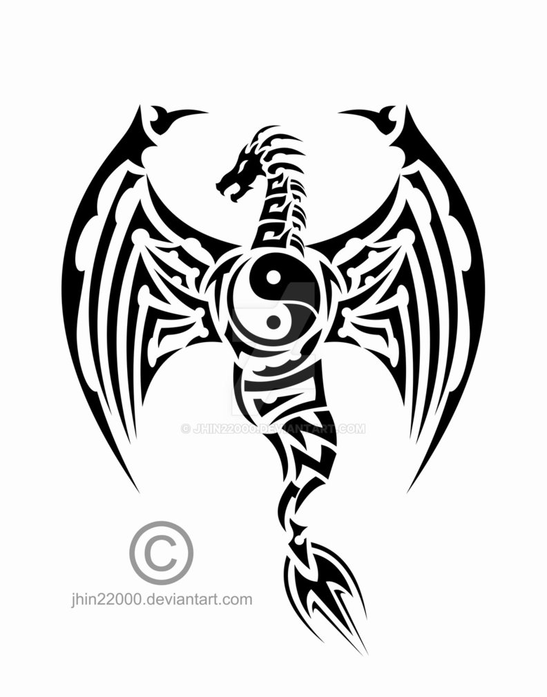 792x1009 Tribal Dragon Tattoo With Yin Yang Symbol By Jhin22000