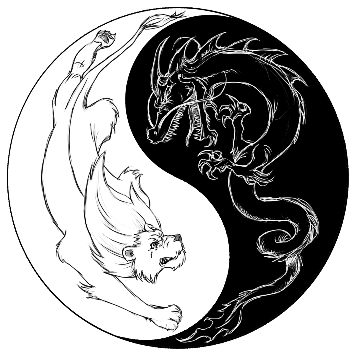 1200x1200 Dragon Tiger Yin Yang Symbol Tattoos