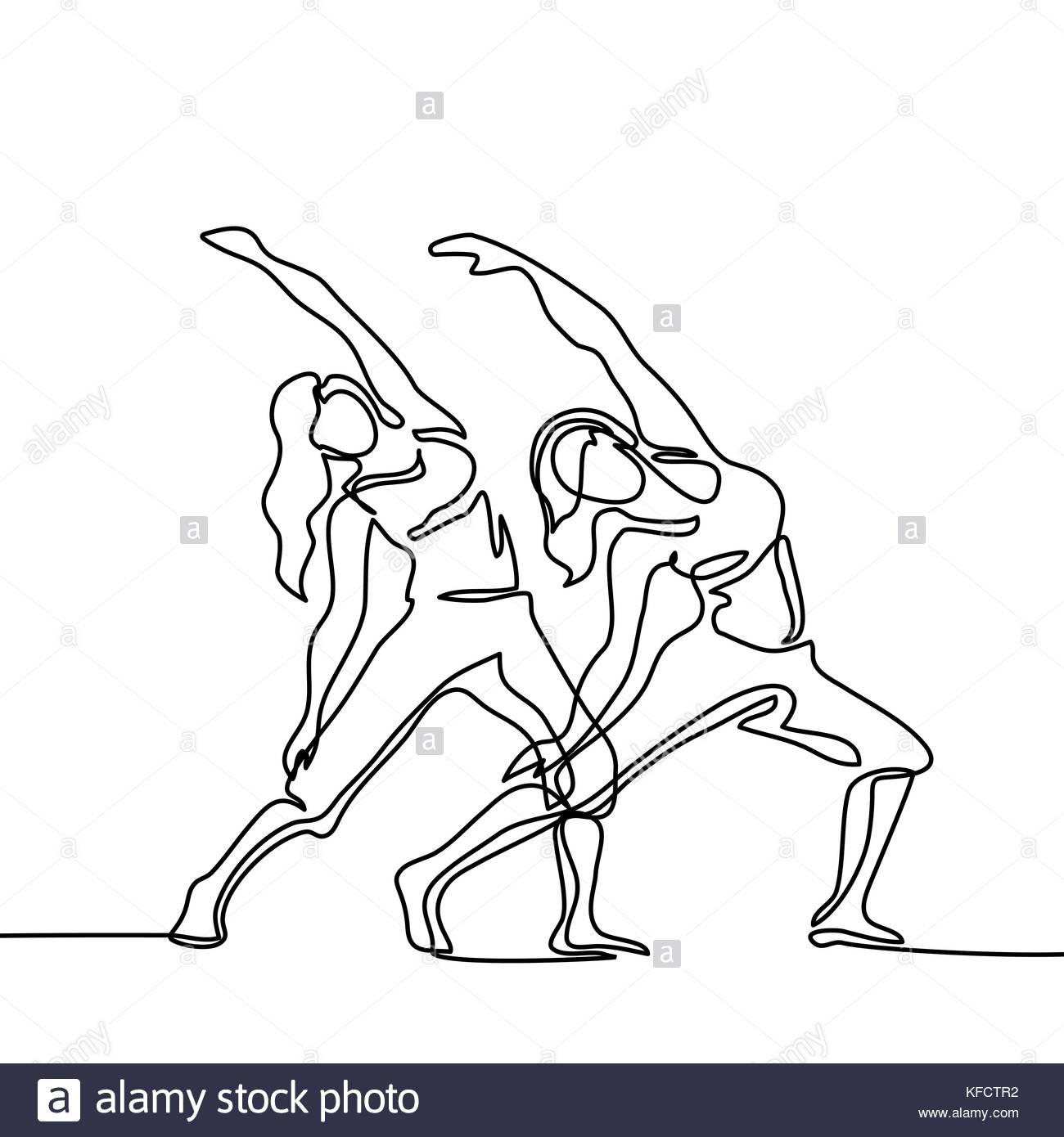 1300x1390 Continuous Line Drawing. Two Women Doing Exercise In Yoga Pose