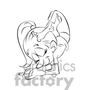 300x300 Vector Black And White Girl Doing Yoga Cartoon Character Black