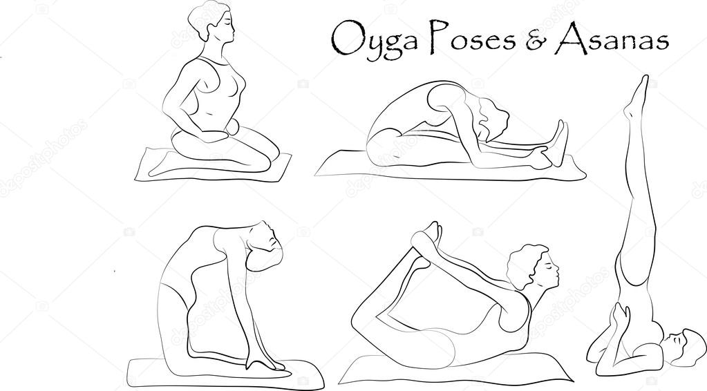 1023x566 Vector Yoga Illustration. Yoga Set. Yoga Exercises. Women Yoga