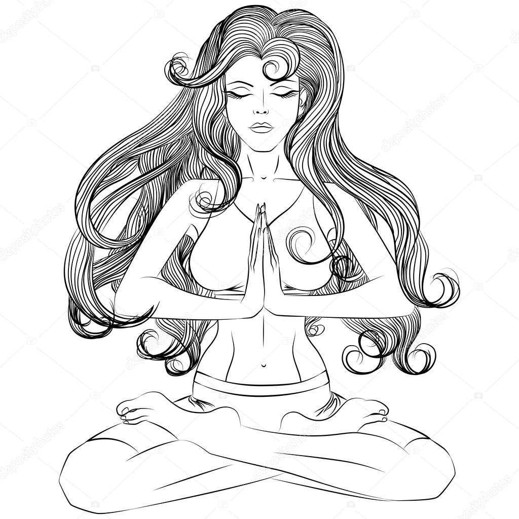 1024x1024 Yoga Girl In Lotus Position Outline Stock Vector Ennona