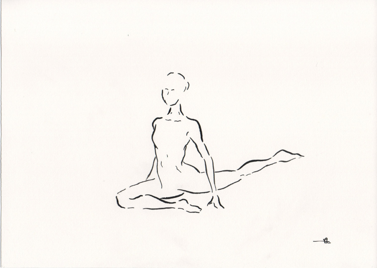 1500x1067 Original Drawing Yoga Art Pigeon Pose Indian Ink Black