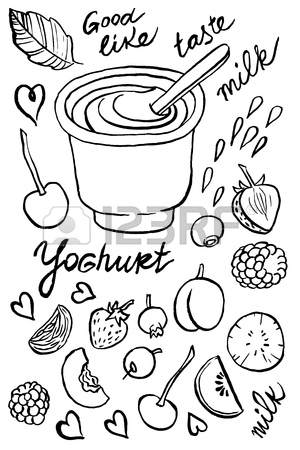 300x450 Hand Drawing Vector Illustration Of Yogurt And Spoon
