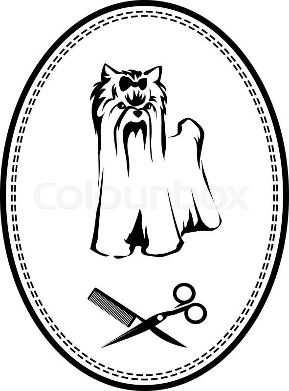 591x800 Pet Grooming Logo With Yorkshire Terrier Dog, Hairbrush