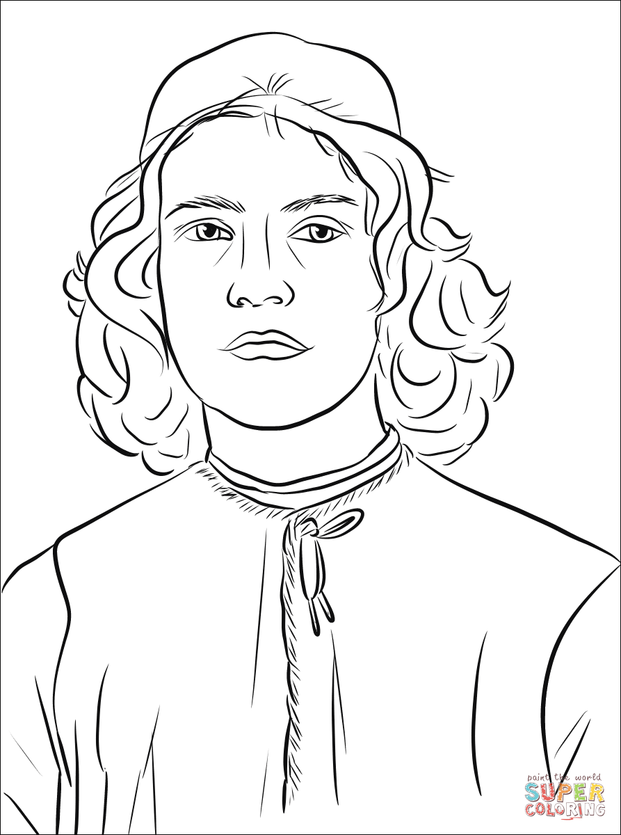 893x1200 Portrait Of A Young Man By Sandro Botticelli Coloring Page Free