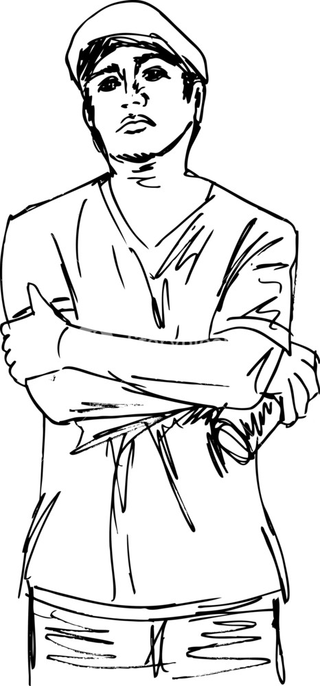 466x1000 Sketch Of Young Man With A Tin Of Spray. Vector Illustration