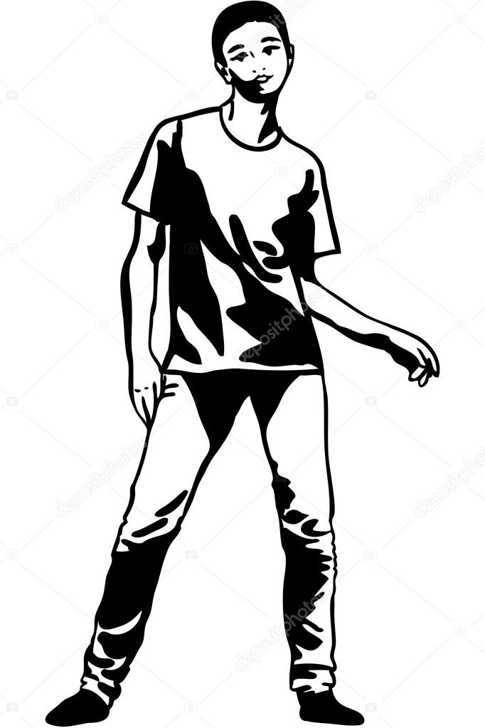 682x1023 Sketch Of A Young Man In T Shirt And Jeans Stock Vector