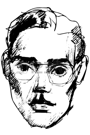 300x450 Black And White Vector Sketch Of A Young Man Looking Away Royalty