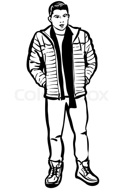 533x800 Blacknd White Vector Sketch Of Young Man In Jacketnd