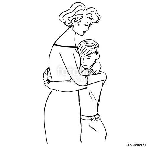500x500 Family. Mother Hugs Her Son. Lovely Illustration With Young Woman