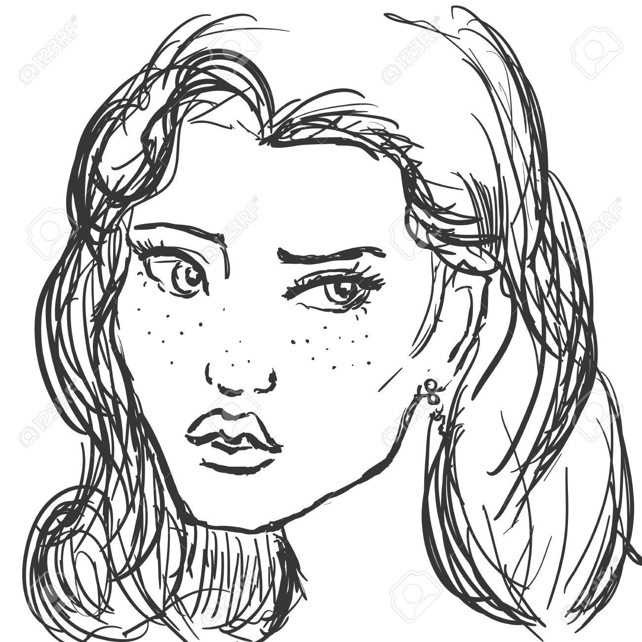 1300x1300 Hand Drawn Graphics Fashion Portrait With Beautiful Young Woman