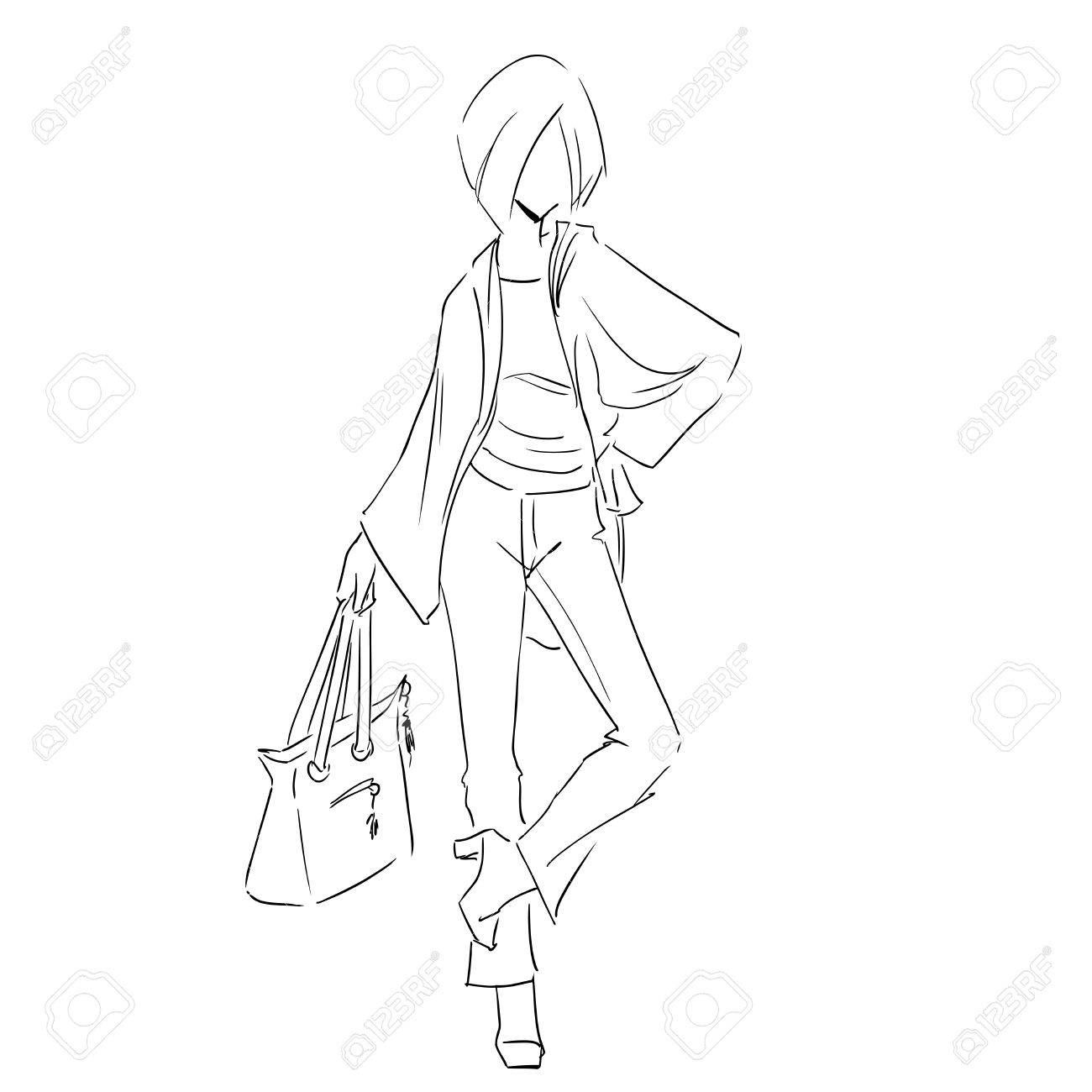 1300x1300 Line Silhouette Of Young Slender Woman In Spring Clothes