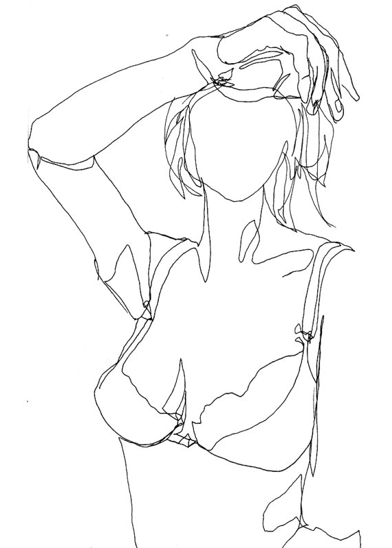 570x798 Art Pen And Ink Drawing Young Woman In Bikini Top Hand On Head