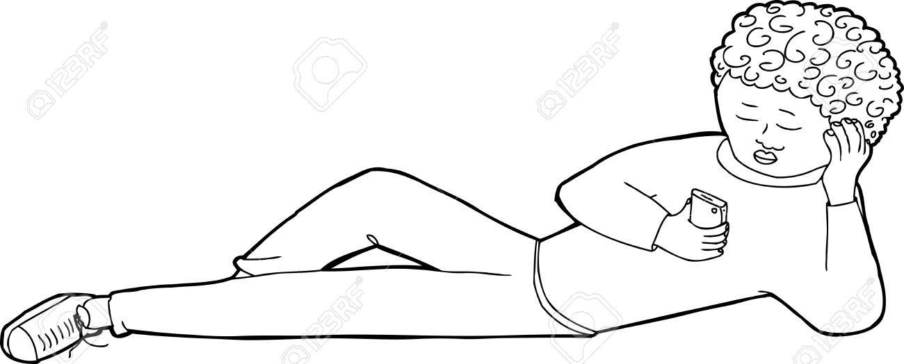 1300x524 Black Outline Drawing Of Youth Holding Cell Phone Royalty Free