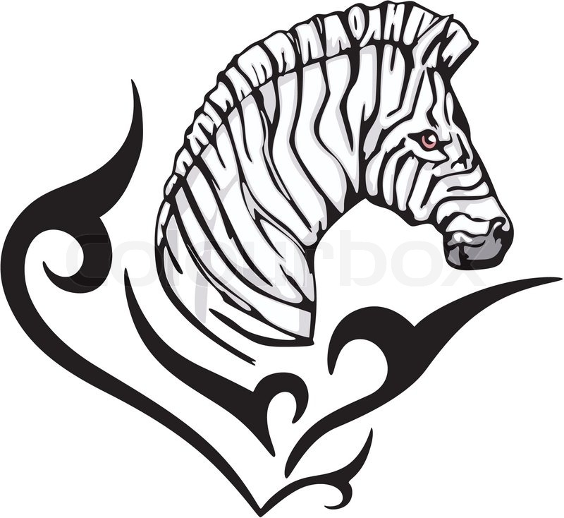 800x734 Tattoo With Zebra Head. Color Vector Illustration. Stock Vector
