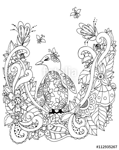 398x500 Vector Illustration Zen Tangle, A Penguin In Flower Frame. Doodle