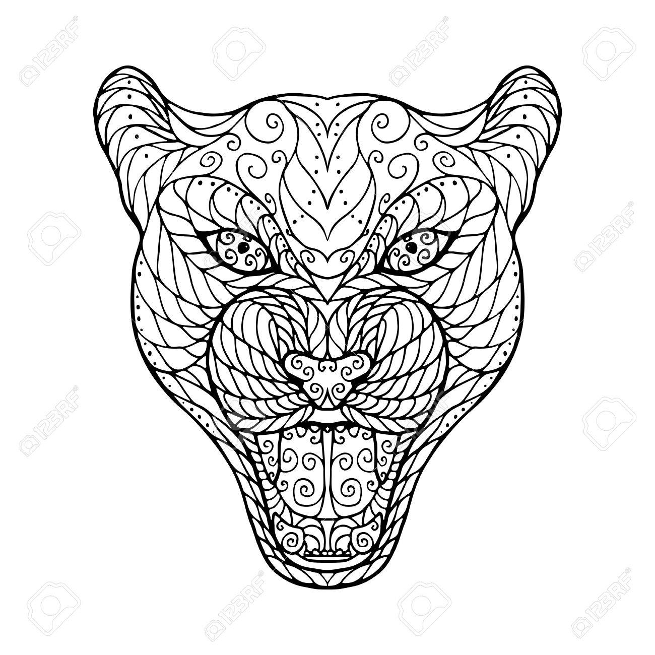 1300x1300 Zen Tangle Head Of Jaguar, For Adult Anti Stress Coloring Page