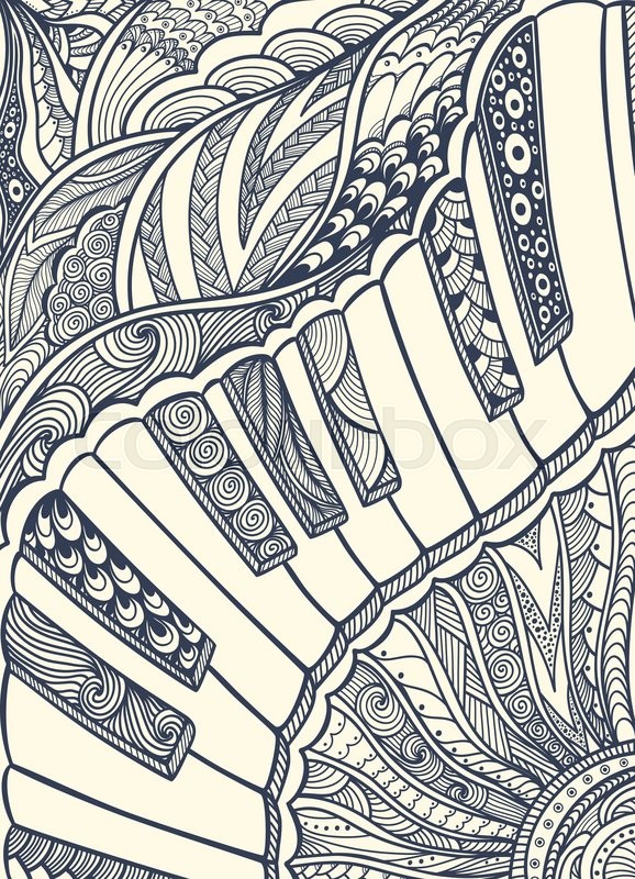 578x800 Zen Doodle Piano Keyboard With Zen Tangle Ornament Style Black