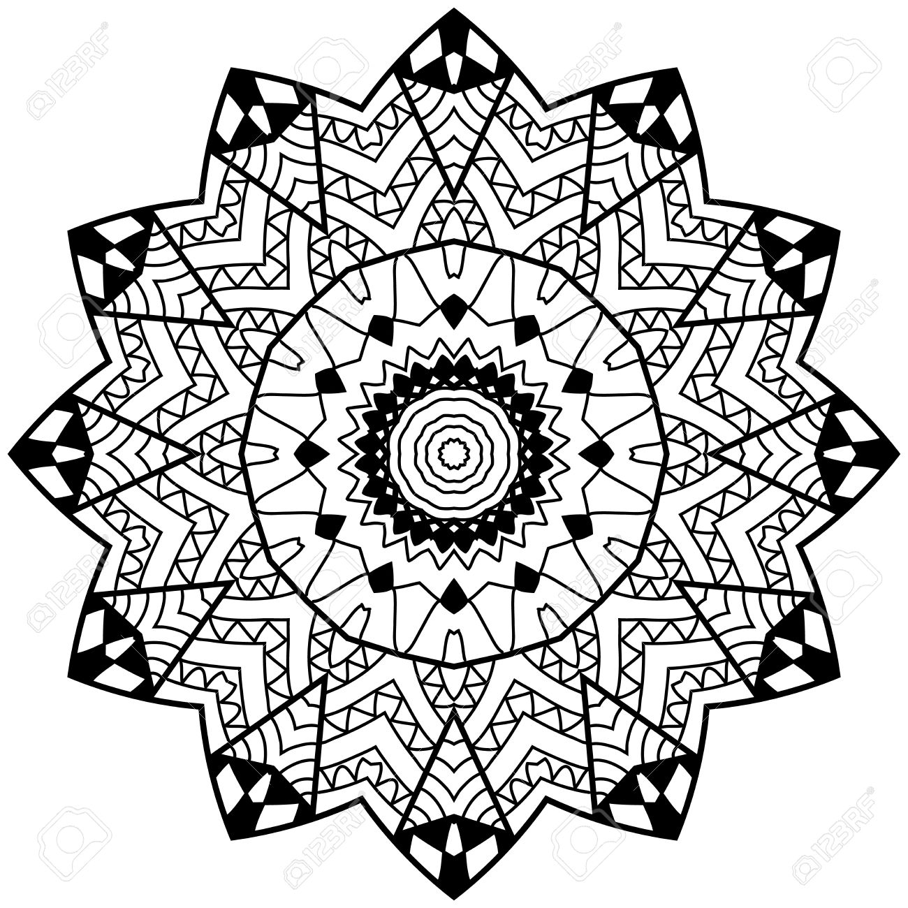 1300x1300 Adult Coloring Page. Floral Doodle Art. Mandala With Hand Drawn