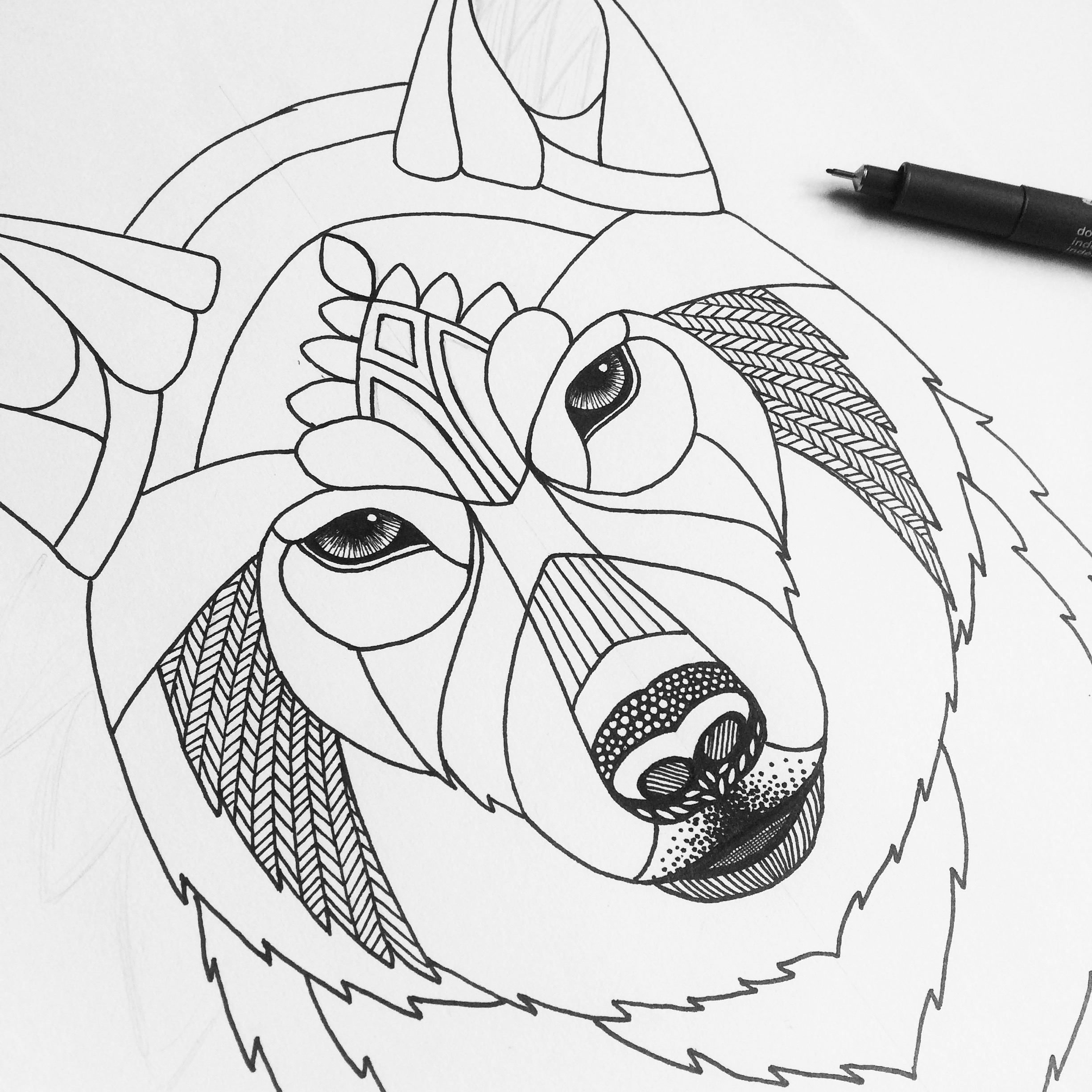 2448x2448 Zentangle Wolf Template
