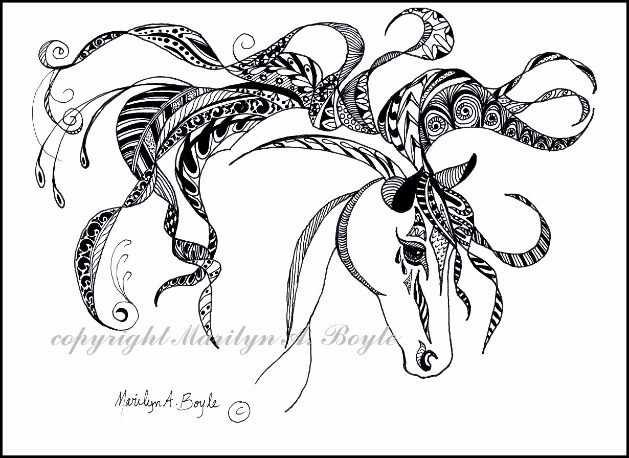 1230x896 Original Ink Drawing Horse, Art, Doodle, Zentangle, Black