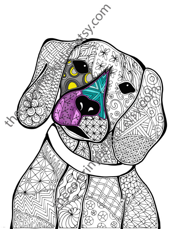 570x738 Zentangle Dog Colouring Page Animal Colouring By Thecoloringaddict