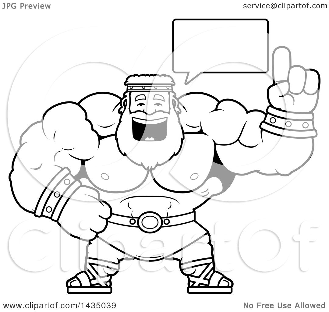 1080x1024 Clipart Of A Cartoon Black And White Lineart Buff Muscular Zeus