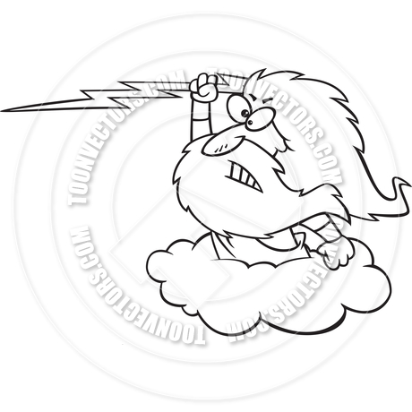 460x460 Cartoon Zeus Lightning Bolt (Black Amp White Line Art) By Ron