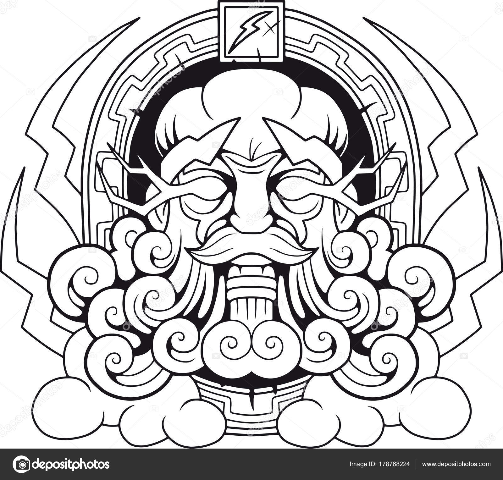 1600x1527 Ancient Greek God Thunderer Zeus Stock Vector Fargon