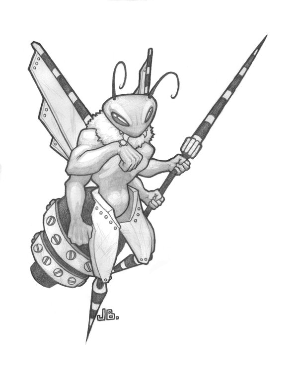 600x748 Half Robot Bee Mutant Killer By Zipup