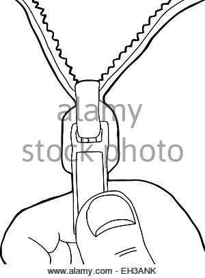 300x406 Outline Cartoon Of Single Hand Pulling Down A Zipper Stock Photo