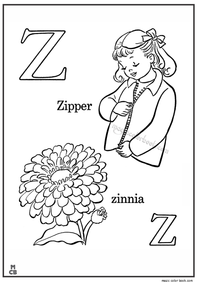 685x975 Alphabet Z With Picture Coloring Pages Zipper Zinnia