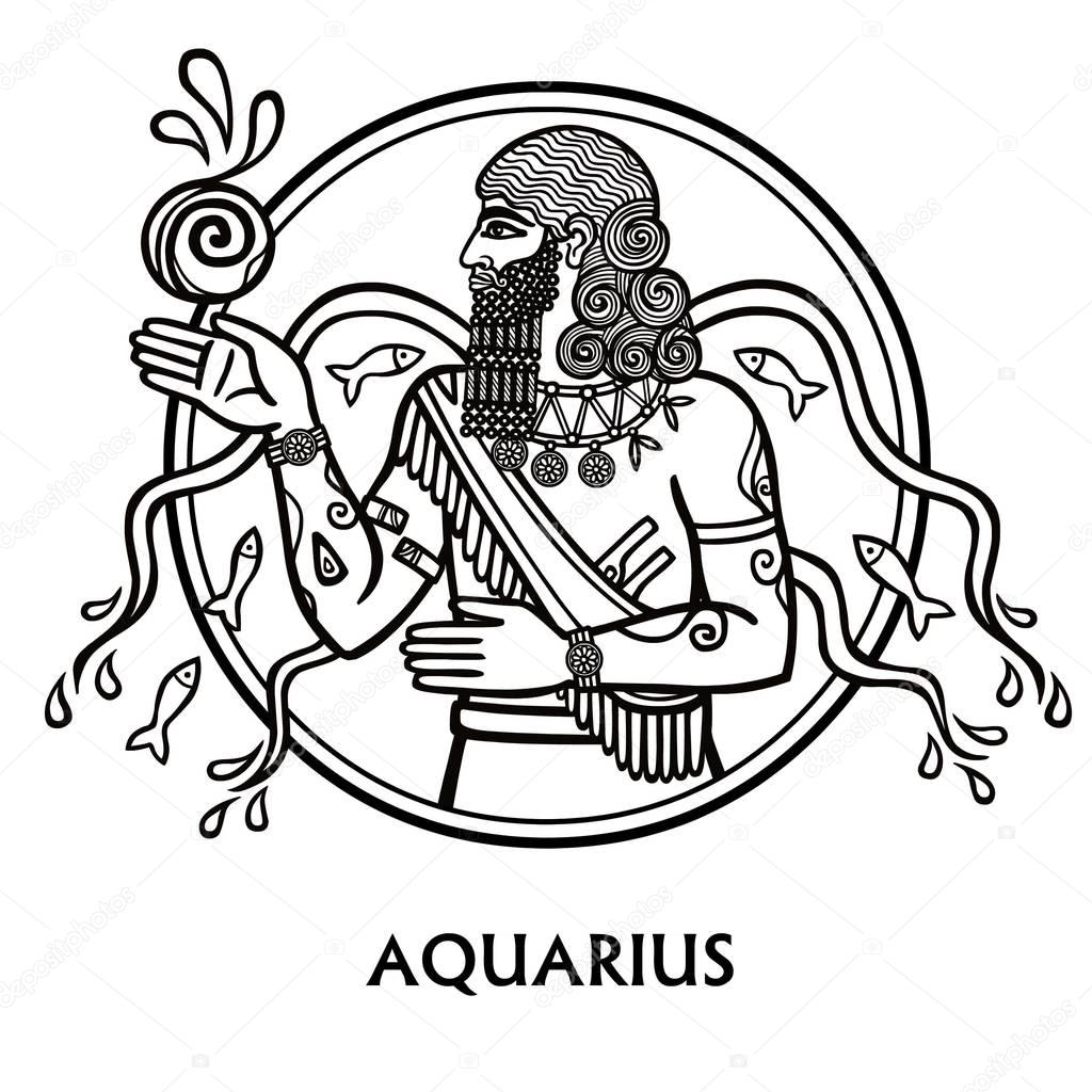 1024x1024 Zodiac Sign Aquarius. Vector Art. Black And White Zodiac Drawing