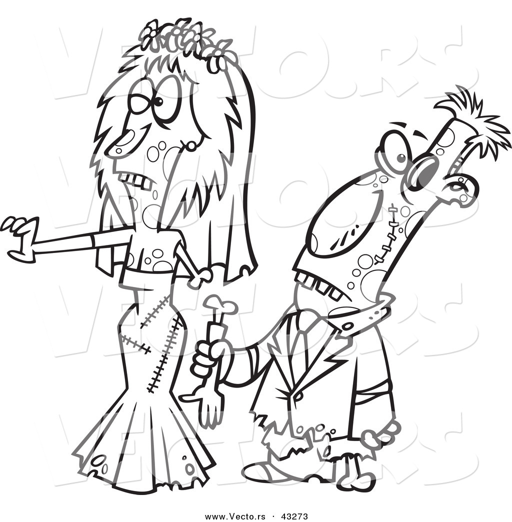 1024x1044 Vector Of A Scary Cartoon Zombie Bride And Groom Walking Together