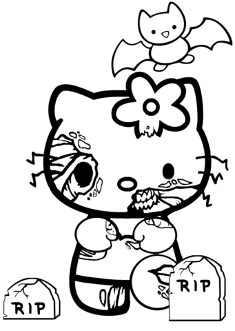 341x480 Hello Kitty Halloween Zombie Coloring Page Free Printable