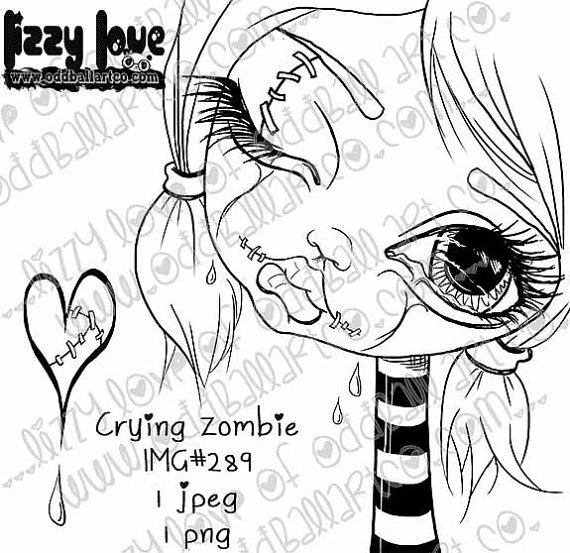570x553 Instant Download Creepy Cute Big Eye Zombie Girl Digital Stamp