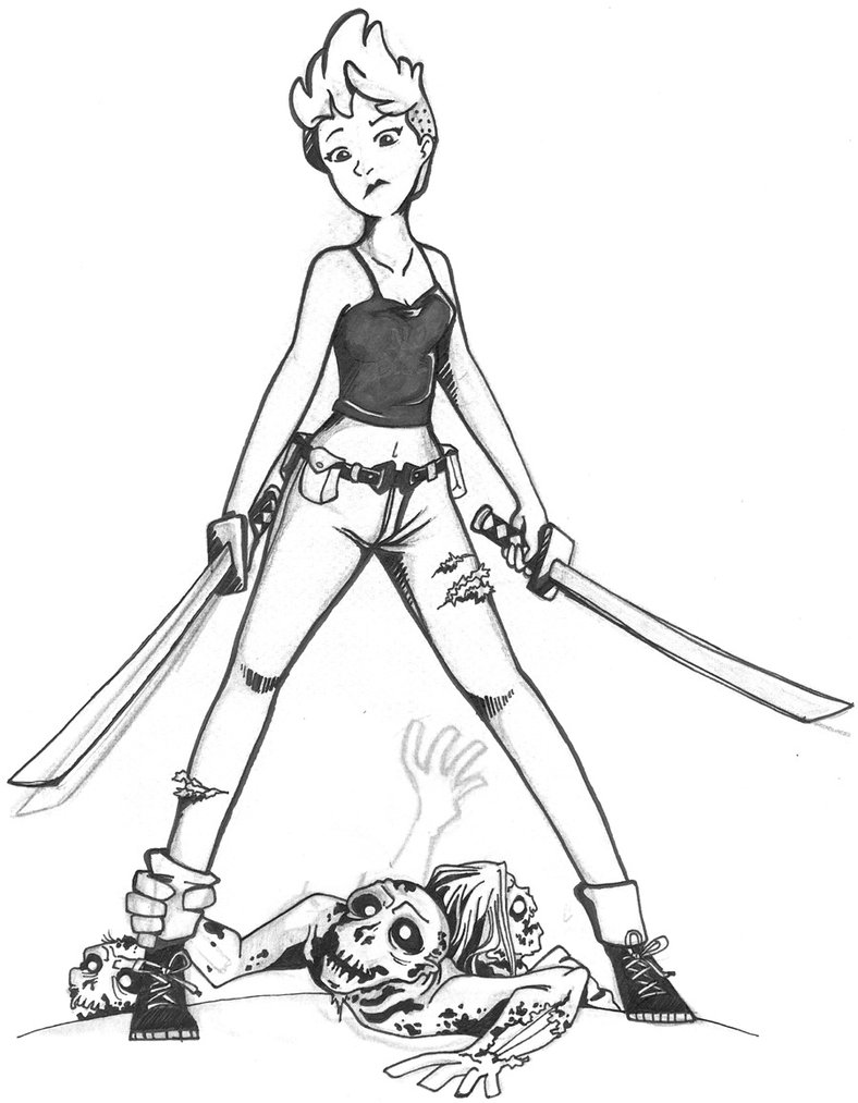 788x1013 Zombie Slayer Girl Sketch By Darkheartz