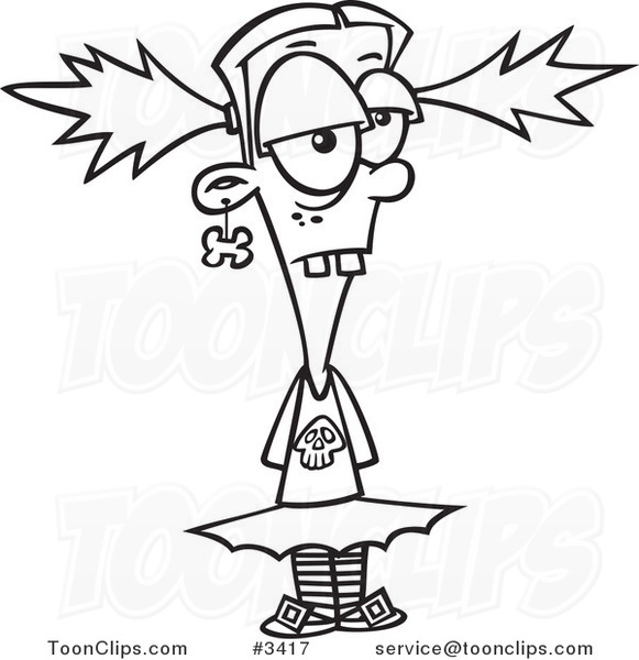 581x600 Cartoon Black And White Line Drawing Of A Zombie Girl Standing