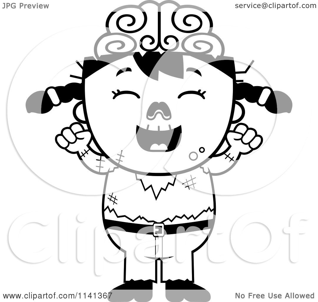 1080x1024 Cartoon Clipart Of A Black And White Happy Zombie Girl Cheering