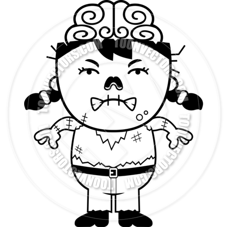 460x460 Cartoon Zombie Girl Angry (Black And White Line Art) By Cory