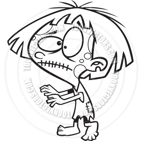 460x460 Cartoon Zombie Girl Walking (Black Amp White Line Art) By Ron
