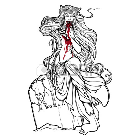 450x450 Dead Bride. Zombie Girl With A Sewn Up Mouth, Blood Stained Hands