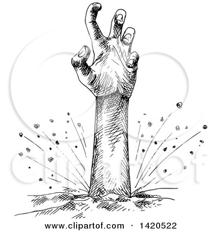 450x470 Clipart Of A Sketched Black And White Zombie Hand
