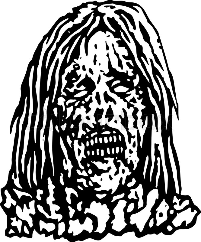 666x800 Terrible Head Of Zombie Woman. Vector Illustration. Black