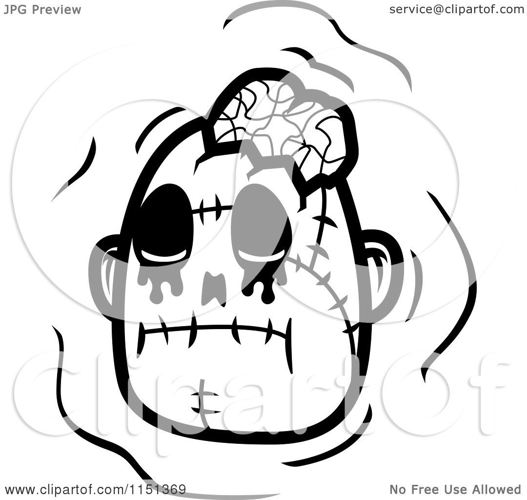 1080x1024 Cartoon Clipart Of A Black And White Zombie Head With A Bow