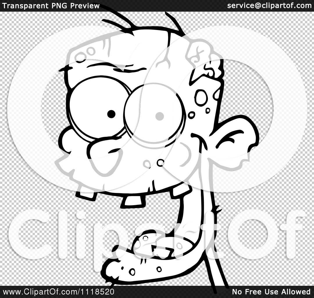 1080x1024 Cartoon Of An Outlined Happy Zombie Head