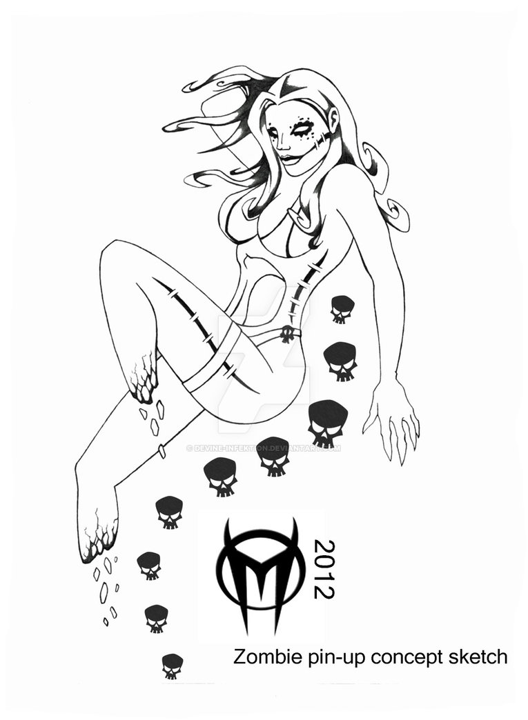 765x1044 Zombie Pin Up Concept Sketch. By Devine Infektion