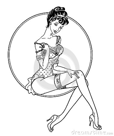 379x450 Drawn Pin Up Black And White
